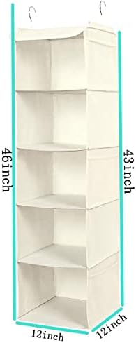 BrilliantJo 5 Shelves Hanging Closet Organizer, 2 Pack Hanging Storage with 6 Side Pockets for Clothes Shoes, 43"x12"x12"(Beige) - Image 3