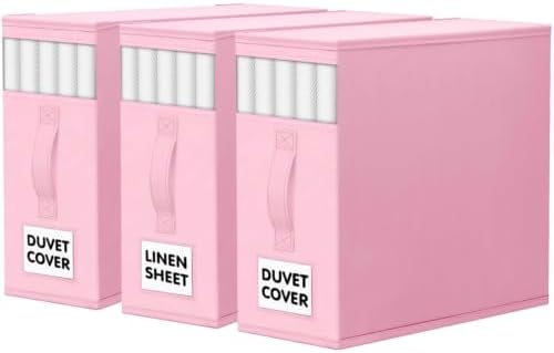 WOWBOX Sheet Organizers and Storage,Closet Bed Sheet Organizer Under Bed Storage and Organization with Label Cards & Clear Window for Bedding Sheets,Duvet Covers,Blankets (3 Pack，Pink) by WOWBOX