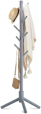 Haddockway Wooden Coat Rack Stand with 8 Hooks New Zealand Pine 3 Adjustable Coat Standing Tree Easy Assembly for Coats, Hats, Scarves and Handbags for Entryway, Hallway, Bedroom, Office by Haddockway