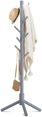 Haddockway Wooden Coat Rack Stand with 8 Hooks New Zealand Pine 3 Adjustable Coat Standing Tree Easy Assembly for Coats, Hats, Scarves and Handbags for Entryway, Hallway, Bedroom, Office by Haddockway