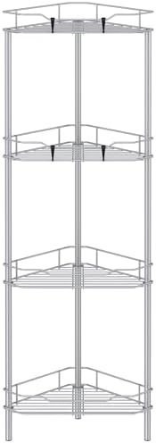 HuggieGems Metal Floor Standing Corner Shower Caddy, Silver, 4 Tier by HuggieGems