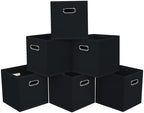 Black Foldable Storage Cubes Bins, Fabric Storage Box Cubes Organizer Baskets with Dual Handles for Home Organizer,Set of 6,(Black) by HEAYEEG