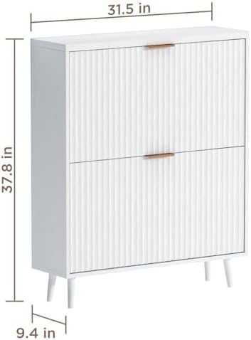 Shoe Cabinet Storage,Modern Freestanding Organizer with 2 Flip Drawers,Narrow Shoe Rack Cabinet for Entryway,White - Image 2