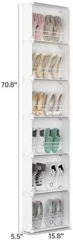 MAGINELS 6-Tier Slim Shoe Storage,Narrow Shoes Rack,Hidden Closet Organizer for Small Spaces,Tall shelf for Wall Behind Door,Entryway,White - Image 2