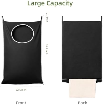 KEEPJOY XL Black Door Hanging Laundry Hamper, 36.5" x 22.5" Large Capacity Hanging Hamper Bag with Large opening and Strong Hooks for All Family Laundry, Blankets, and Toys (Black,1-Pack) - Image 2