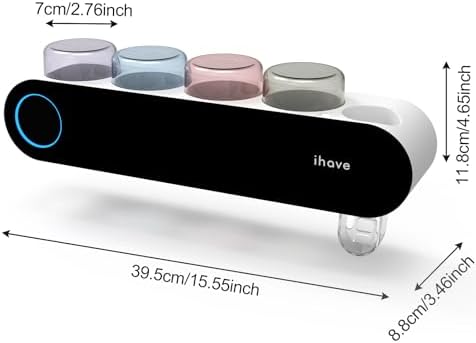 iHave UV Toothbrush Sanitizer Holder Wall Mount Toothpaste Dispenser, 4-Cup - Image 6