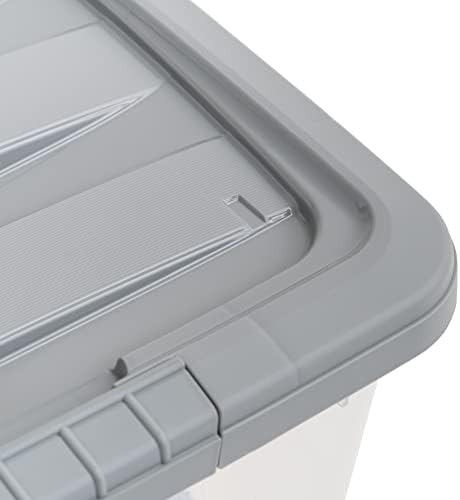 Amazon Basics Plastic Storage Containers with Secure Latching Lids, Stackable Organization Bins, Clear/Grey, 32 Quart, Set of 6 - Image 4