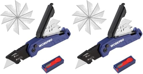 WORKPRO Folding Utility Knife, Quick Change Box Cutter, Blue (Pack of 2) by WORKPRO