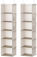 YOUDENOVA Hanging Closet Organizer and Storage, 6-Shelf, 2 Packs, Beige | Breathable Fabric, 2 Side Pockets, Clothes Organizer, Hanging Shelves, Closet Storage, College Dorm Room Essentials for Guys by YOUDENOVA