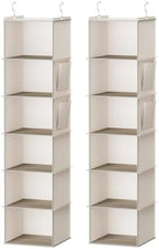 YOUDENOVA Hanging Closet Organizer and Storage, 6-Shelf, 2 Packs, Beige | Breathable Fabric, 2 Side Pockets, Clothes Organizer, Hanging Shelves, Closet Storage, College Dorm Room Essentials for Guys by YOUDENOVA