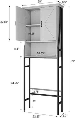 Over The Toilet Storage Cabinet, Over Toilet Bathroom Organizer with Barn Doors Above Toilet Storage Cabinet Spacesaver Rack Behind Toilet Bathroom Organizer (Gray) - Image 2