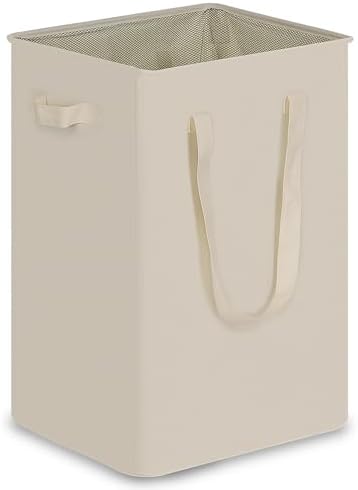 efluky Slim Laundry Basket, Narrow Laundry Hamper with Handles, Collapsible Dirty Clothes Hamper, Tall Laundry Bin for Laundry Room, Dorm and Bedroom, 90L Beige by efluky