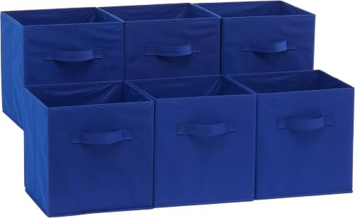 Amazon Basics Collapsible Fabric Storage Bins with Handles, Cube Organizer for Home Organization, 10.5"x10.5"x11", Navy, 6 Count (Pack of 5) by AmazonBasics