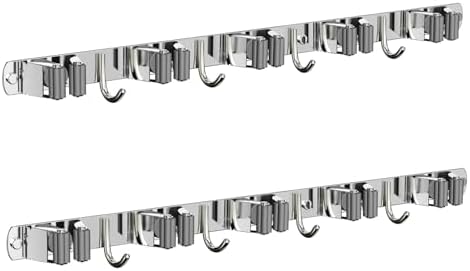 CUXIXA 2 Pack Mop and Broom Holder Wall Mount, Non-slip Broom Hanger Wall Mount, Heavy Duty Mop Broom Organizer for Kitchen Garden Garage Laundry Room Wall Decor Organization and Storage Silver 5R4H by CUXIXA
