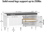 Akxomel 39.4" Rattan Shoe Storage Bench 2 Doors Wooden Entryway Bench White - Image 3