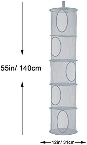 2Pcs Hanging Mesh Space Saver Bags Organizer, Foldable Storage Organizer 5 Compartments Toy Storage Organizer for Kid Room Toys, Gloves,Hats,Socks Storage #Grey - Image 3