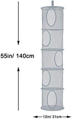2Pcs Hanging Mesh Space Saver Bags Organizer, Foldable Storage Organizer 5 Compartments Toy Storage Organizer for Kid Room Toys, Gloves,Hats,Socks Storage #Grey - Image 3