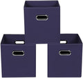 Navy Blue Fabric Storage Bins, Set of 3, 11x11x11, Foldable Cube Bins for Cloth or Accessory Storage by Yunkeeper
