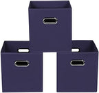 Navy Blue Fabric Storage Bins, Set of 3, 11x11x11, Foldable Cube Bins for Cloth or Accessory Storage by Yunkeeper