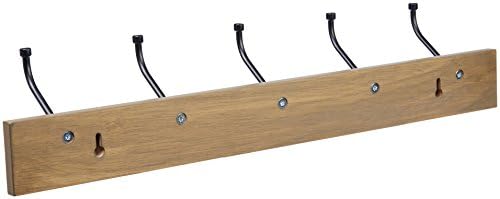 Amazon Basics Rectangular Farmhouse Wall-Mounted Coat Rack for Entryway and Bedroom, Storage Organizer, 5 Hooks, Barnwood - Image 4