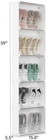 MAGINELS 5-Tier Slim Shoe Rack Organizer,Thin Storage Shelf for Closet,Hidden Shoes Cabinet for Small Spaces,Narrow Shelves for Wall Behind Door,Entryway,White - Image 2