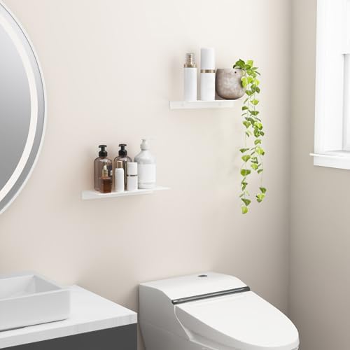 Danpoo 12 inch White Metal Floating Shelves for Wall Organizer & Storage, Display Shelves for Bathroom, Living Room, Kitchen, Bedroom(2-Pack) - Image 5