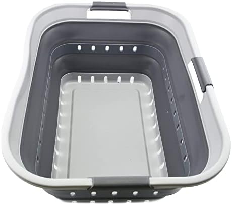 SAMMART 42L (11 gallon) Collapsible Plastic Laundry Basket - Foldable Pop Up Storage Container/Organizer - Portable Washing Tub - Space Saving Hamper/Basket (Grey/Dark Grey) by SAMMART