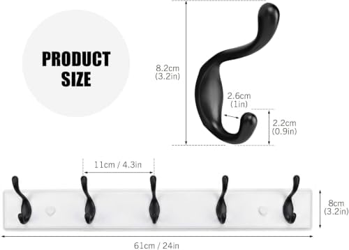 Heavy Duty Wooden Coat Rack, Wall-Mounted, Black Hook White Board, 24 Inch - Image 2