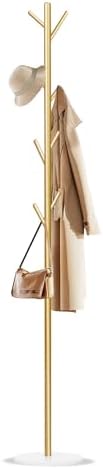 Coat Rack, Metal Freestanding Coat Rack with 8 Hooks, Sturdy Coat Tree with Natural Marble Base for Coats, Hats, Scarves and Handbags for Entryway, Hallway, Bedroom, Office,Dorm (Gold) by Wtiujhg
