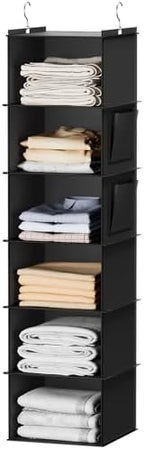 YOUDENOVA Hanging Closet Organizer and Storage, 6-Shelf, Black | Breathable Fabric, 2 Side Pockets, Clothes Organizer, Hanging Shelves, Closet Storage, College Dorm Room Essentials for Guys by YOUDENOVA