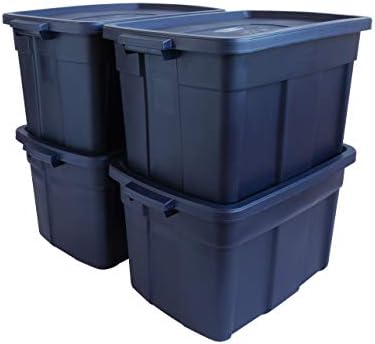 Rubbermaid Roughneck Tote 25 Gal, 4 Pack, Made in USA, Dark Indigo Metallic, Rugged Plastic Stackable Storage Bins with Lids and Handles - Image 2