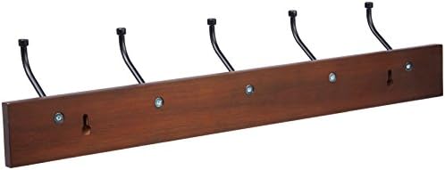 Amazon Basics Rectangular Farmhouse Wall-Mounted Coat Rack for Entryway and Bedroom, Storage Organizer, 5 Double Hooks, Light Walnut - Image 3