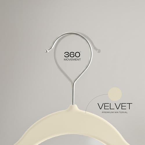Utopia Home Velvet Hangers, 20 Pack, Ivory | Luxury Non-Slip Slim Pant & Coat Hangers | Strong Space-Saving Clothes Hangers | 360° Swivel Hook - Image 4