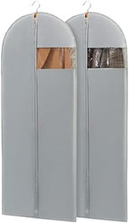 Dress Bags for Gowns, 65'' Long Garment Bags for Hanging Clothes, Dress Garment Bag, Grey Dress Cover with Clear Window for Dresses, Coats, Uniforms - 2 Pack by Perber
