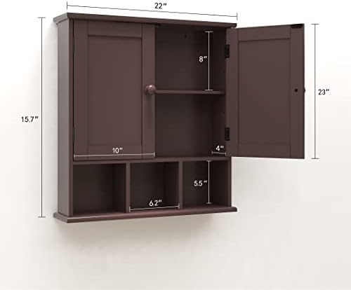 TaoHFE Brown Medicine Cabinets,Bathroom Wall Cabinet with 2 Door - Image 3