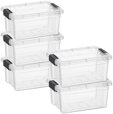 Superio Clear Storage Boxes with Lids, 3.5 Quart Plastic Container Bins for Organizing, Stackable Crates, BPA Free, Non Toxic, Odor Free, Organizers for Home, Office and Dorm, 5 Pack by Superio