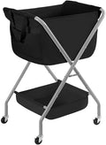STORAGE MANIAC Collapsible Laundry Cart with Wheels 35.6"H Removable Canvas Bag Rolling Laundry Hamper Clothes Basket with Wheels, Sturdy Steel Frame Folding for Small Narrow Space Easy Storage, Black by STORAGEMANIAC