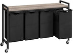 HOOBRO Laundry Sorter 4 Sections, Laundry Hamper with Wheels, 4 × 10.5 Gal (39.8L), Rolling Laundry Basket, Pull-Out and Removable Oxford Fabric Bags, Greige and Black BG04XY01 by HOOBRO