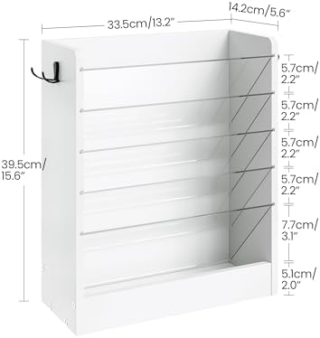 CHOEZON Wall File Holder, 6-Tier File Organizer, Office Supplies Storage Rack, Versatile Desktop Organizer, with Detachable Shelves, with Side Hooks, for Living Room, Study, Home Office, White MWJ02WB - Image 6