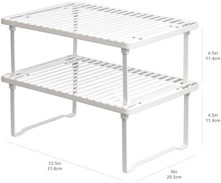 Amazon Basics Space-Saving Stackable Metal Kitchen Cabinet Organizer Shelves for Dishes, Pantry Organization, 12.5" L x 8" D x 4.5" H, Set of 2, White - Image 6