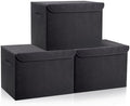 Bagnizer Large 17" 42 Quarts Collapsible Stackable Storage Bins with Lids [3-Pack] Foldable Fabric Linen Storage Boxes Cube, Closet Organizer Baskets with Label (16.7 x 12 x 12, Black) by Bagnizer