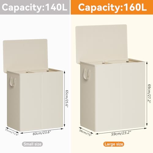 Chrislley Double Laundry Hamper with Lid, 160L Laundry Basket 2 Section - Image 2
