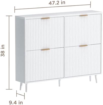 Shoe Cabinet Storage,Modern Freestanding Organizer with 4 Flip Drawers,Narrow Shoe Rack Cabinet for Entryway,White - Image 2