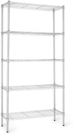 Amazon Basics 5-Shelf Adjustable Heavy Duty Steel Wire Rack, Space Saving Storage Shelving Organizer for Kitchen, Garage, No-Tool Assembly, 350 lbs Weight Capacity, 36" x 14" x 72", Chrome by AmazonBasics