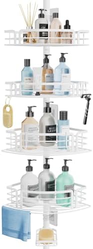 Consumest Shower Caddy Tension Pole - Adjustable Corner Shower Organizer with Soap Holder, Bath Shelves for Bathroom Storage, 27.6-108.3 inch, White by Consumest