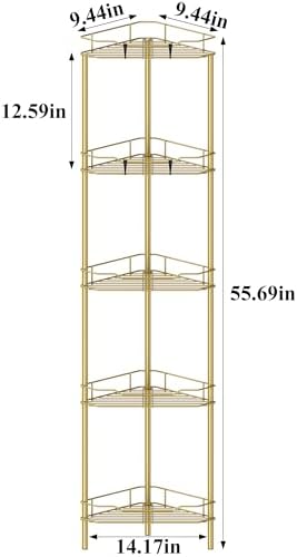 HuggieGems Metal Floor Standing Corner Shower Caddy, Gold, 5 Tier - Image 7