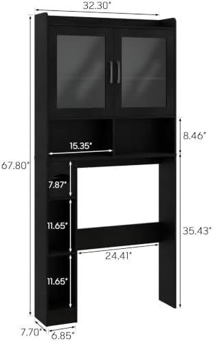 Vabches Over-The-Toilet Storage Cabinet with 2 Acrylic Waves Doors, Black. - Image 2