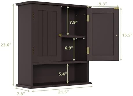 Smuxee Brown Bathroom Cabinet Wall Mounted, Small Medicine Cabinet with 2 Door Adjustable Shelves, Wall Cabinet Over Toilet for Laundry Room Kitchen - Image 3