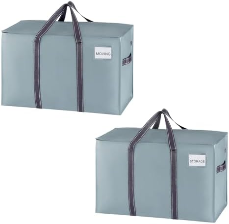 VENO 2 Pack Heavy Duty Moving Bags, Extra Large Storage Bags with Reinforced Handles & Strong Zippers, Foldable & Reusable Moving Box Alternative for Clothes & Dorm Storage by Veno