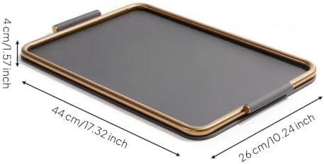 Generic Synthetic Tray Minimalist Decorative Tray Catchall Tray Tabletop Organizer Storage Tray with Metal Structure Leather Wrapped Surface and Carry Handles, Dark Gray, Small 44 26 4 CM - Image 3